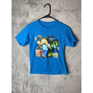 Mojang Kids Large Minecraft T-Shirt Blue Graphic Tee